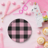 Trendy roze en zwarte buffelplaat papieren bordje (Feest)