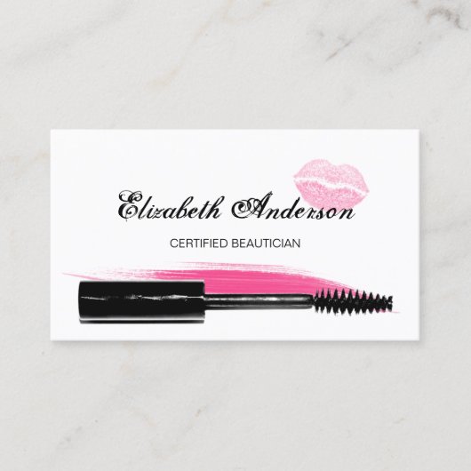 Trendy roze en zwarte cosmetologie mascara visitekaartje (Voorkant)