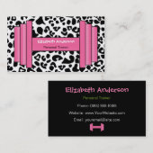 Trendy roze en zwarte leopard-trainer visitekaartje (Voorkant / Achterkant)