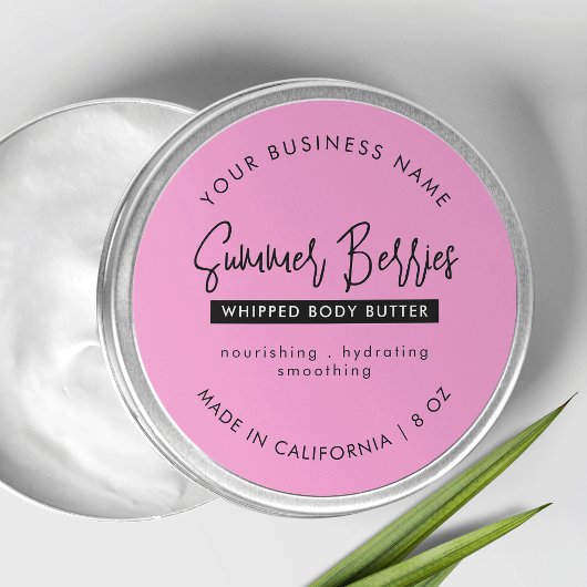 Trendy roze en zwarte lotion scrub cosmetische pot ronde sticker