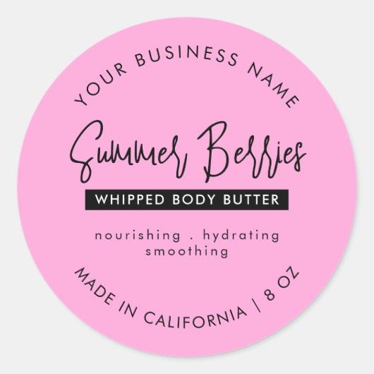 Trendy roze en zwarte lotion scrub cosmetische pot ronde sticker (Voorkant)