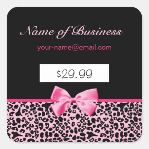 Trendy Roze en Zwarte Luipaard Hot Roze Prijs Labe Vierkante Sticker