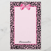 Trendy roze en zwarte luipaard warm roze lint briefpapier (Voorkant)