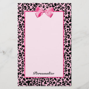 Trendy roze en zwarte luipaard warm roze lint briefpapier