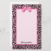 Trendy roze en zwarte luipaard warm roze lint briefpapier (Voorkant / Achterkant)