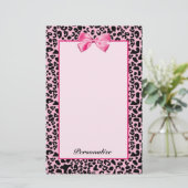 Trendy roze en zwarte luipaard warm roze lint briefpapier (Staand voorkant)