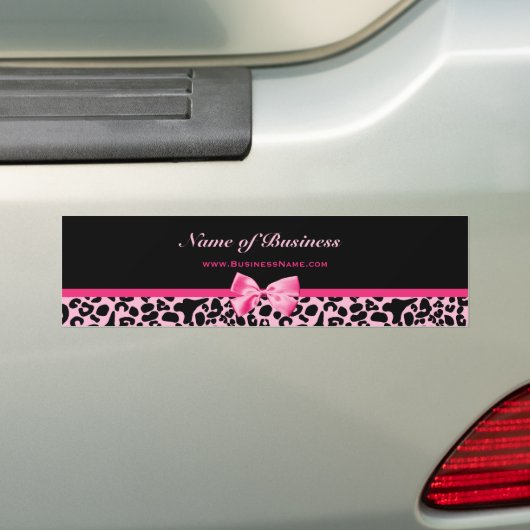 Trendy roze en zwarte luipaard warm roze lint bumpersticker (Op auto)