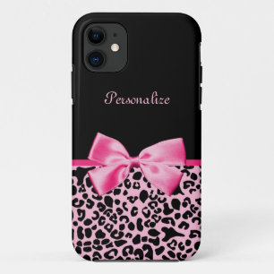 Trendy roze en zwarte luipaard warm roze lint Case-Mate iPhone case