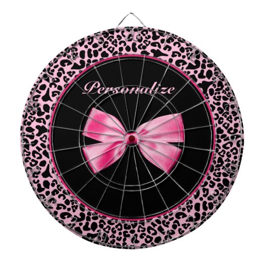 Trendy roze en zwarte luipaard warm roze lint dartbord (Voorkant)