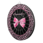 Trendy roze en zwarte luipaard warm roze lint dartbord (Voorkant Rechts)