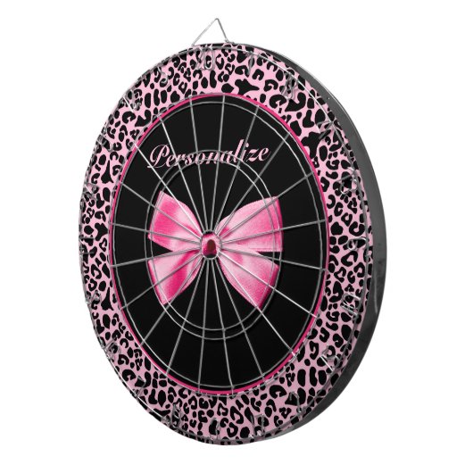 Trendy roze en zwarte luipaard warm roze lint dartbord (Voorkant Rechts)