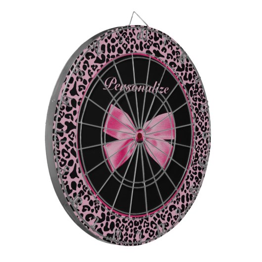 Trendy roze en zwarte luipaard warm roze lint dartbord (Voorkant Links)