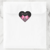 Trendy roze en zwarte luipaard warm roze lint hart sticker (Tas)