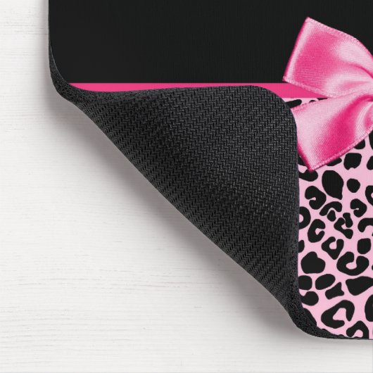 Trendy roze en zwarte luipaard warm roze lint muismat (Hoek)