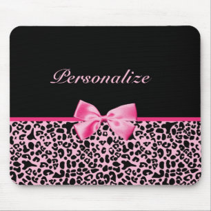 Trendy roze en zwarte luipaard warm roze lint muismat