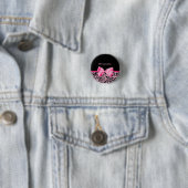 Trendy roze en zwarte luipaard warm roze lint ronde button 3,2 cm (In situ)