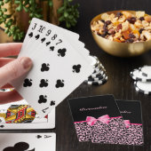 Trendy roze en zwarte luipaard warm roze lint speelkaarten (Insitu)