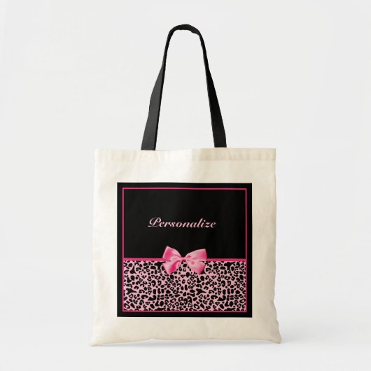 Trendy roze en zwarte luipaard warm roze lint tote bag (Voorkant)