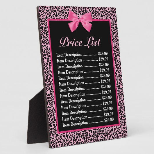 Trendy roze en zwarte luipaard warmroze prijslijst fotoplaat (Zijkant)