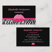 Trendy roze en zwarte Zebra Cosmetologen Lips Visitekaartje (Voorkant / Achterkant)