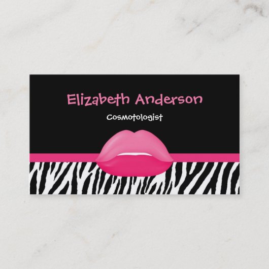Trendy roze en zwarte Zebra Cosmetologen Lips Visitekaartje (Voorkant)