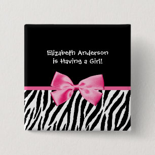 Trendy roze en zwarte zebra Print Girl Baby shower Vierkante Button 5,1 Cm