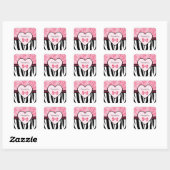 Trendy roze en zwarte zebrapatroon met naam vierkante sticker (Vel)