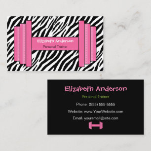 Trendy roze en zwarte zebraprint personal trainer visitekaartje