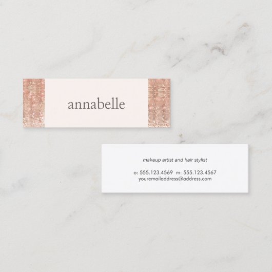 Trendy Roze Faux Roos Gouden Sequin Beauty Salon Mini Visitekaartje (Voorkant / Achterkant)