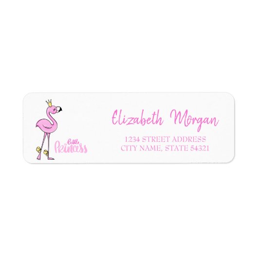 Trendy Roze Flamingo,Klein Prinses Adreslabel Etiket (Voorkant)