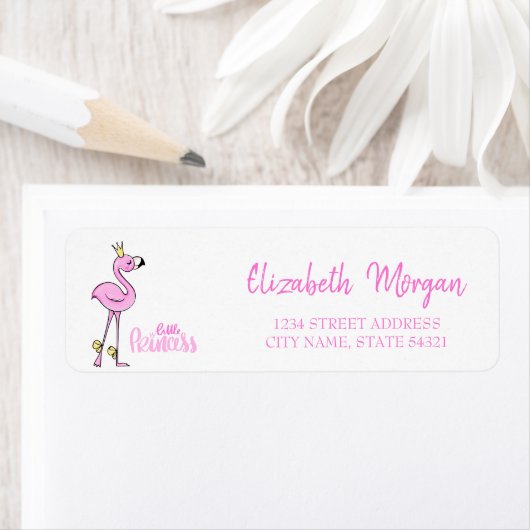 Trendy Roze Flamingo, Little Princess Address Labe Etiket (Insitu)