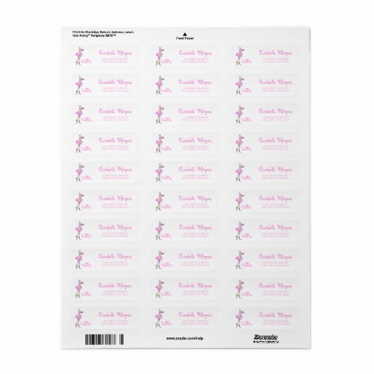 Trendy Roze Flamingo, Little Princess Address Labe Etiket (Full Sheet)