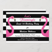 Trendy Roze Flamingo Sweet 16 Uitnodiging (Voorkant / Achterkant)