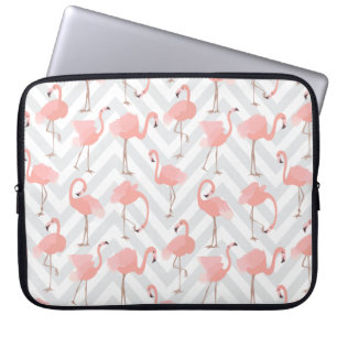 Trendy roze flamingo's en chevrons patroon laptop sleeve