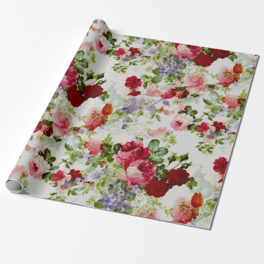 Trendy - roze - Floral print Cadeaupapier (Uitgerold)