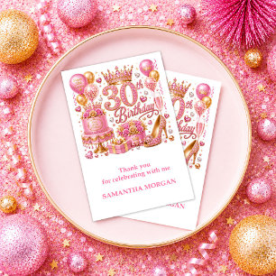 Trendy Roze Glitter 30e Verjaardag Dankkaart Bedankkaart