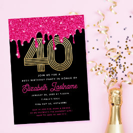 Trendy Roze Glitter Drip 40e Verjaardagsuitnodigin Kaart