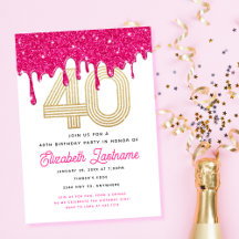Trendy Roze Glitter Drip 40e Verjaardagsuitnodigin
