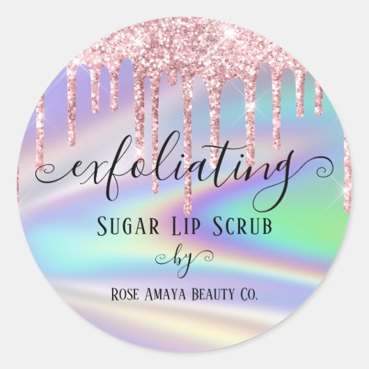 Trendy roze glitter drukt faux-holografisch op maa ronde sticker (Voorkant)
