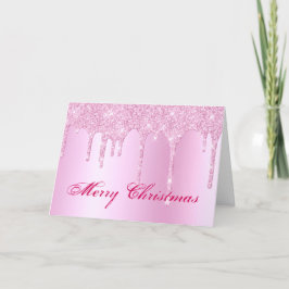 Trendy Roze Glitter Druppels Grafische Kerstmis Feestdagen Kaart