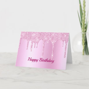 Trendy Roze Glitter Druppels Grafische Verjaardag Kaart