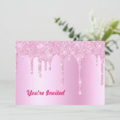 Trendy Roze Glitter Druppels Grafische Verjaardag Kaart (Staand voorkant)