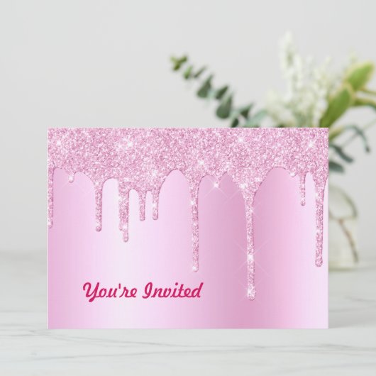 Trendy Roze Glitter Druppels Grafische Verjaardag Kaart (Staand voorkant)