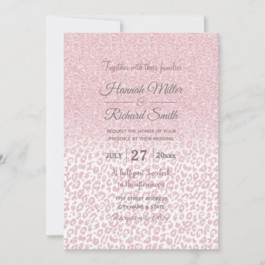 Trendy roze glitter & leopard print ombre design kaart (Voorkant)