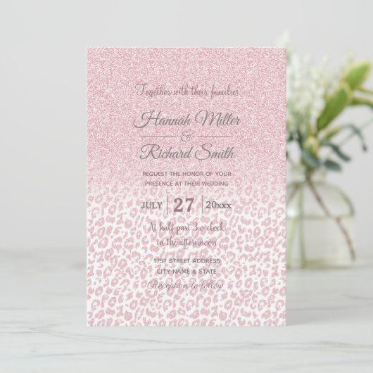 Trendy roze glitter & leopard print ombre design kaart (Staand voorkant)