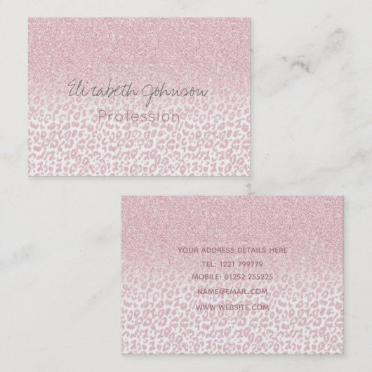 Trendy roze glitter & leopard print ombre design visitekaartje (Voorkant / Achterkant)