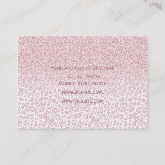 Trendy roze glitter & leopard print ombre design visitekaartje (Achterkant)