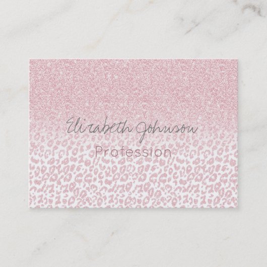 Trendy roze glitter & leopard print ombre design visitekaartje (Voorkant)