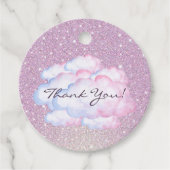 Trendy Roze Glitterwolk Bruidsdouche Bedankjes Labels (Voorkant)