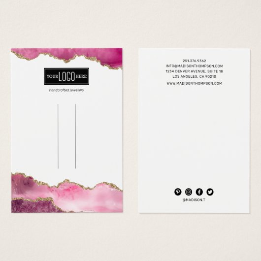 Trendy roze & Gold Agate Hair Clip display Visitekaartje (Voorkant /achterkant)